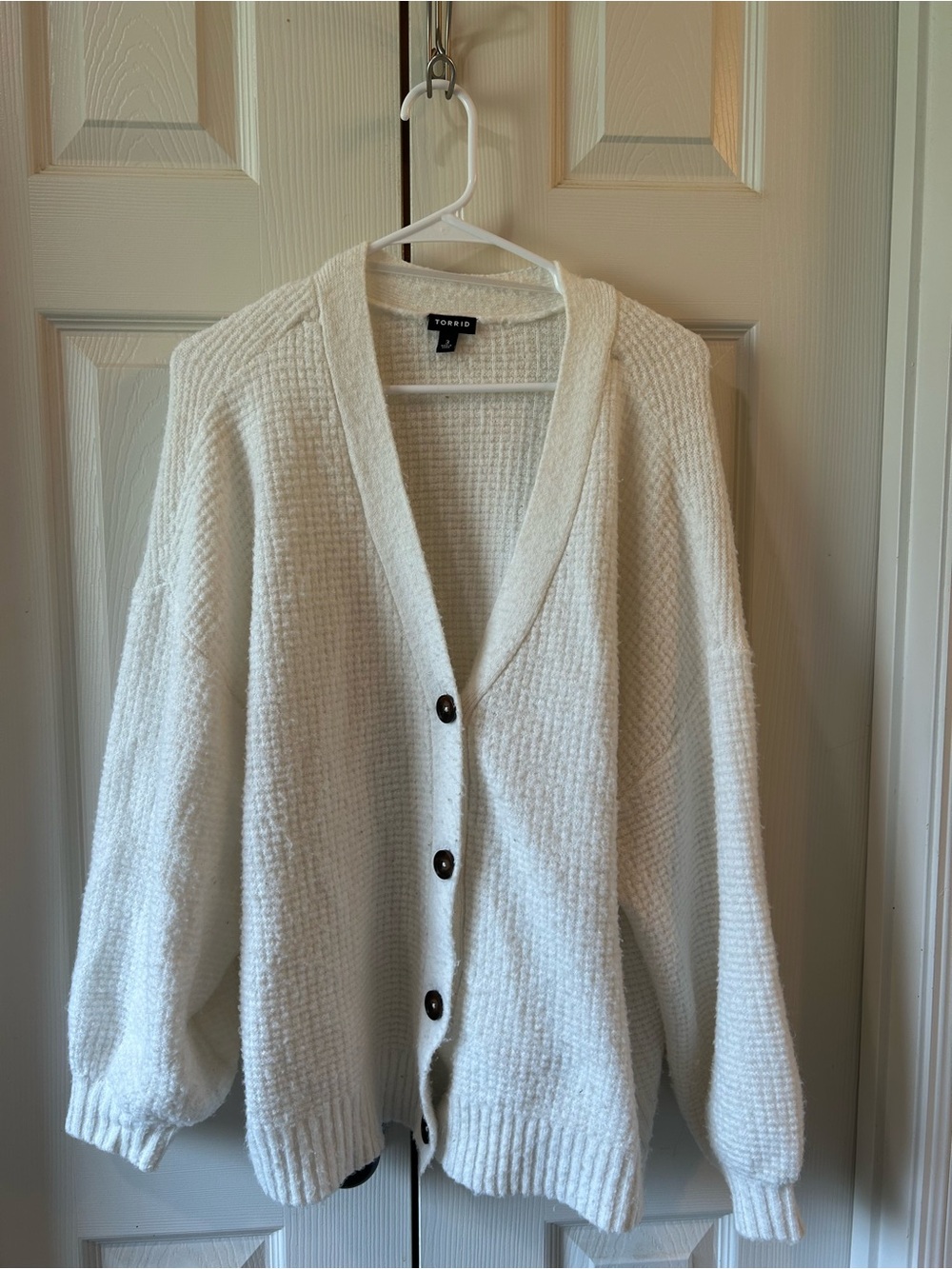 torrid Cream Waffle-Knit Button Front Cardigan
